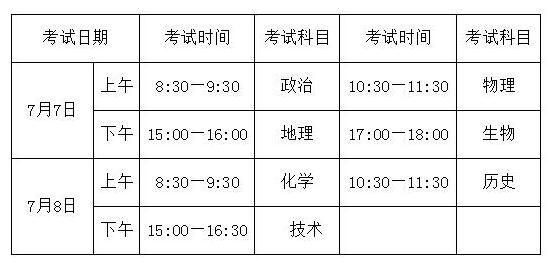 2018年海南高中会考时间及科目安排