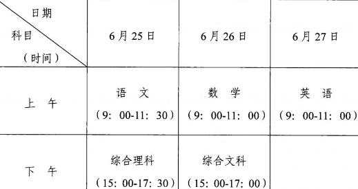 贵州毕节中考时间2021具体时间：6月25日-27日