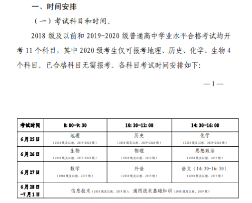 2021年山东夏季普通高中学业水平合格考试时间及科目安排