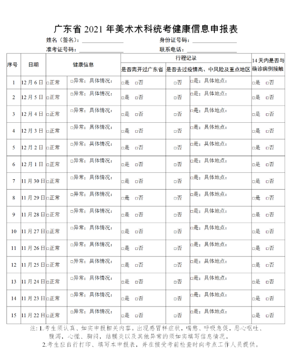 2021年广东美术术科统考防疫工作指引