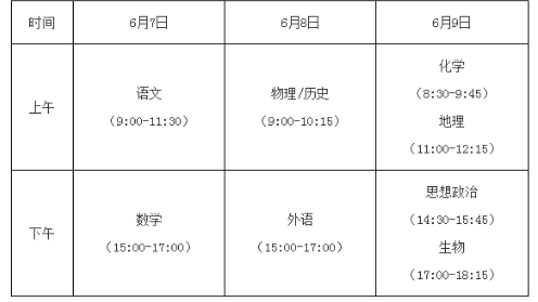 福建2021高考时间是几月几号？