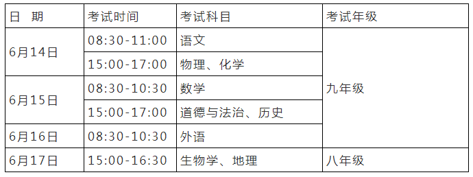 2021年安徽合肥中考时间：6月14日-6月16日