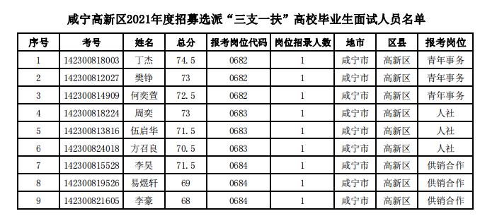 2021年咸宁高新区招募选派 “三支一扶”高校毕业生面试公告