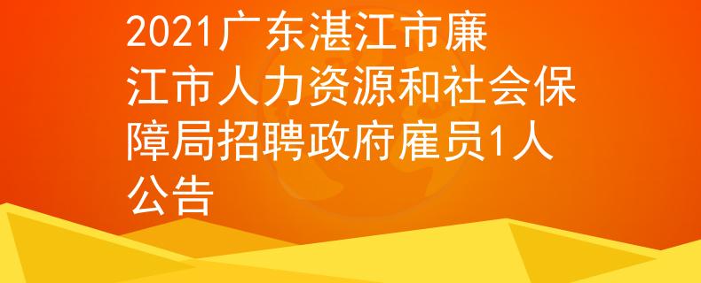 2021广东湛江市廉江市人力资源和社会保障局招聘政府雇员1人公告