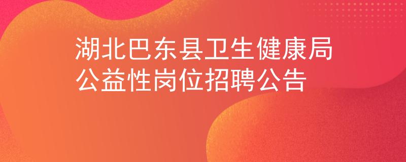 湖北巴东县卫生健康局公益性岗位招聘公告
