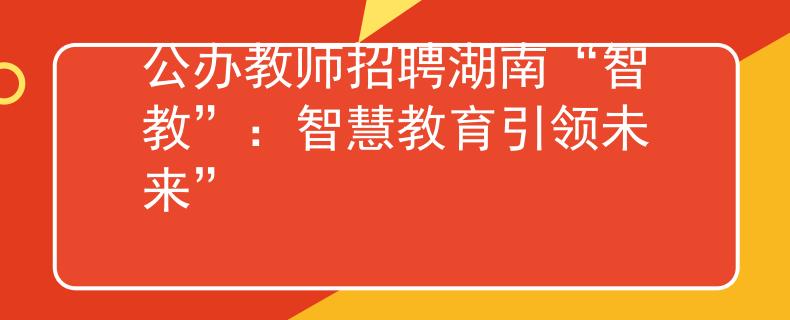 公办教师招聘湖南“智教”：智慧教育引领未来”