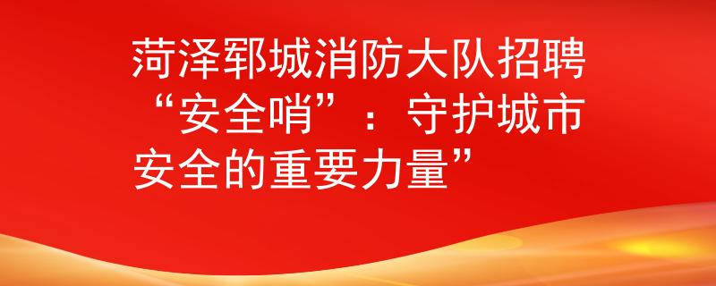 菏泽郓城消防大队招聘“安全哨”：守护城市安全的重要力量”