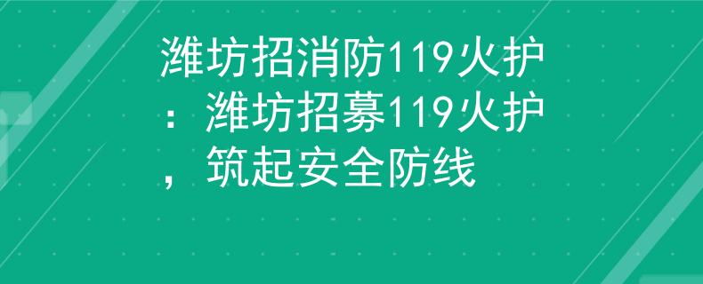潍坊招消防119火护：潍坊招募119火护，筑起安全防线